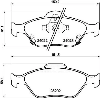 Bremsbelagsatz, Scheibenbremse Vorderachse HELLA 8DB 355 006-721 Bild Bremsbelagsatz, Scheibenbremse Vorderachse HELLA 8DB 355 006-721