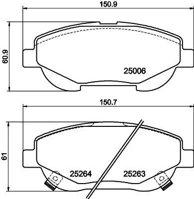 Bremsbelagsatz, Scheibenbremse Vorderachse HELLA 8DB 355 015-691 Bild Bremsbelagsatz, Scheibenbremse Vorderachse HELLA 8DB 355 015-691