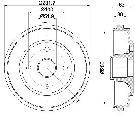 Bremstrommel Hinterachse HELLA 8DT 355 301-031 Bild Bremstrommel Hinterachse HELLA 8DT 355 301-031