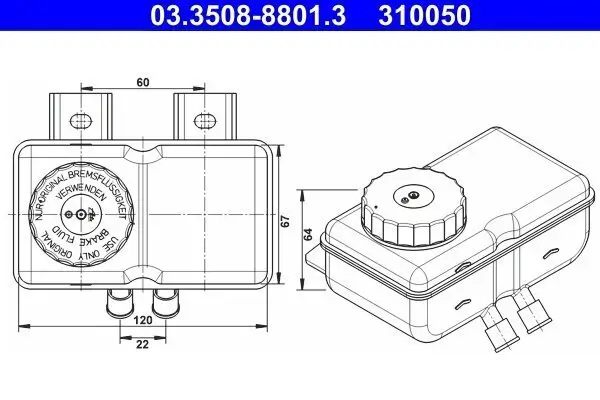 Ausgleichsbehälter, Bremsflüssigkeit Motorraum ATE 03.3508-8801.3
