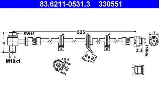 Bremsschlauch Vorderachse rechts ATE 83.6211-0531.3 Bild Bremsschlauch Vorderachse rechts ATE 83.6211-0531.3