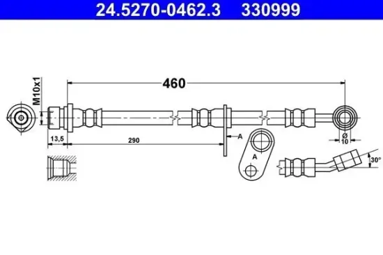 Bremsschlauch Hinterachse rechts ATE 24.5270-0462.3 Bild Bremsschlauch Hinterachse rechts ATE 24.5270-0462.3