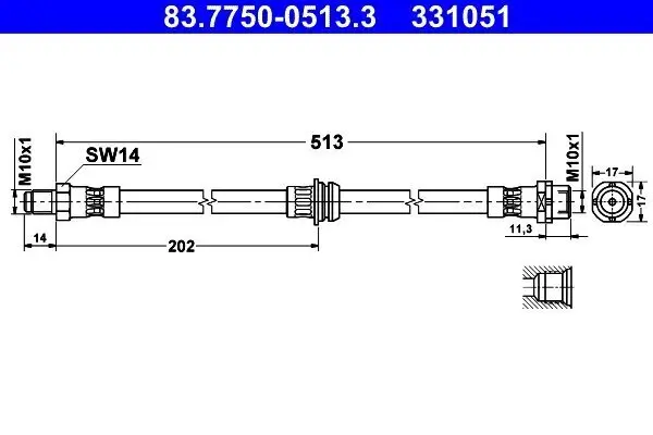 Bremsschlauch Hinterachse ATE 83.7750-0513.3