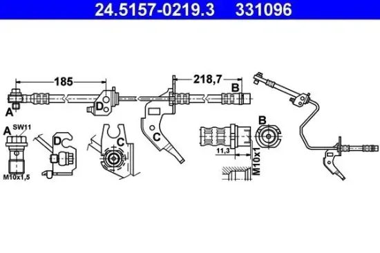 Bremsschlauch Hinterachse rechts ATE 24.5157-0219.3 Bild Bremsschlauch Hinterachse rechts ATE 24.5157-0219.3