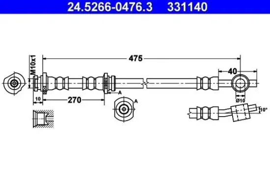 Bremsschlauch Vorderachse rechts ATE 24.5266-0476.3 Bild Bremsschlauch Vorderachse rechts ATE 24.5266-0476.3