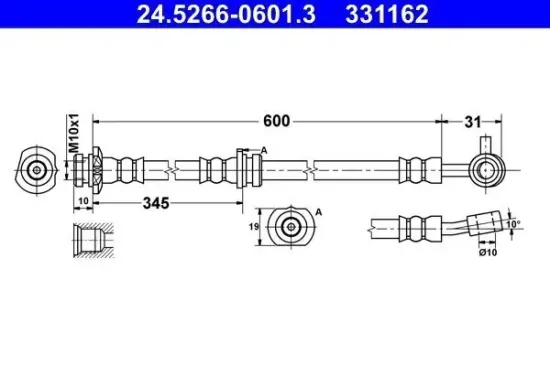 Bremsschlauch Vorderachse rechts ATE 24.5266-0601.3 Bild Bremsschlauch Vorderachse rechts ATE 24.5266-0601.3