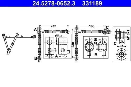 Bremsschlauch Vorderachse rechts ATE 24.5278-0652.3 Bild Bremsschlauch Vorderachse rechts ATE 24.5278-0652.3