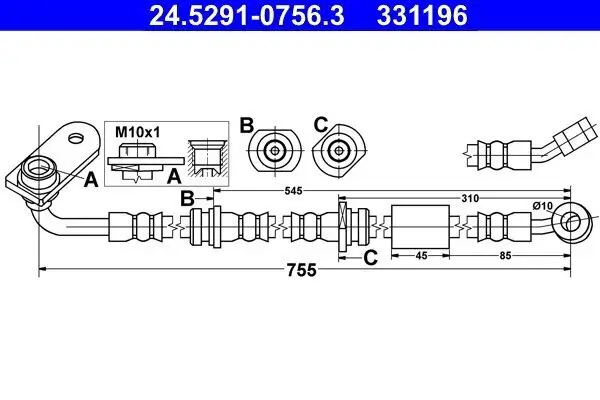 Bremsschlauch Vorderachse links ATE 24.5291-0756.3