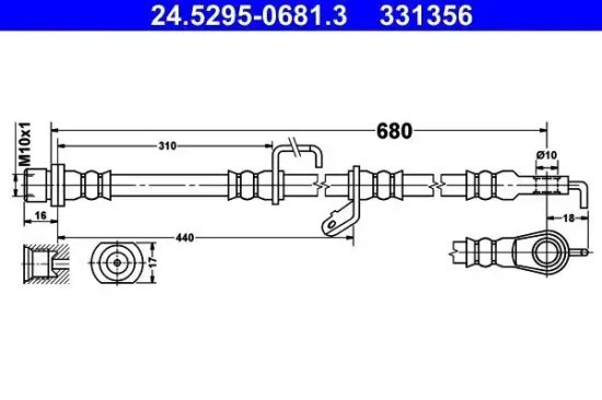 Bremsschlauch Vorderachse rechts ATE 24.5295-0681.3 Bild Bremsschlauch Vorderachse rechts ATE 24.5295-0681.3
