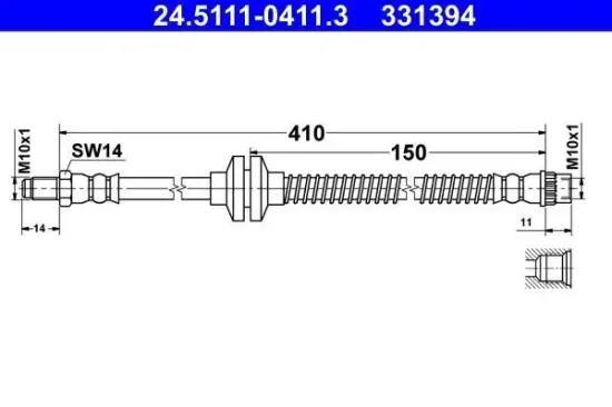 Bremsschlauch Vorderachse ATE 24.5111-0411.3 Bild Bremsschlauch Vorderachse ATE 24.5111-0411.3