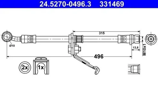 Bremsschlauch Vorderachse links ATE 24.5270-0496.3 Bild Bremsschlauch Vorderachse links ATE 24.5270-0496.3
