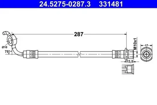 Bremsschlauch Hinterachse links ATE 24.5275-0287.3 Bild Bremsschlauch Hinterachse links ATE 24.5275-0287.3