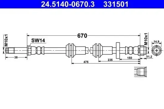 Bremsschlauch ATE 24.5140-0670.3 Bild Bremsschlauch ATE 24.5140-0670.3