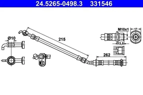 Bremsschlauch Vorderachse rechts ATE 24.5265-0498.3 Bild Bremsschlauch Vorderachse rechts ATE 24.5265-0498.3