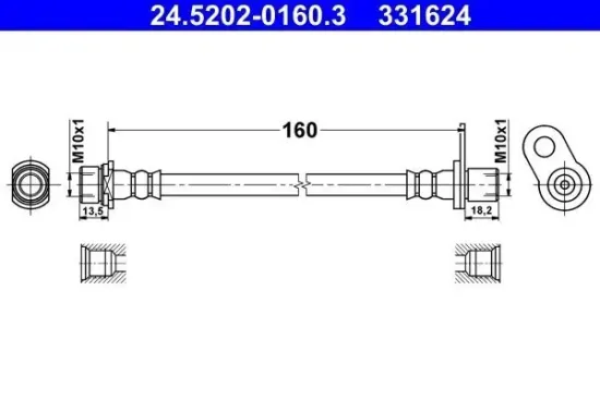 Bremsschlauch Hinterachse links innen ATE 24.5202-0160.3 Bild Bremsschlauch Hinterachse links innen ATE 24.5202-0160.3