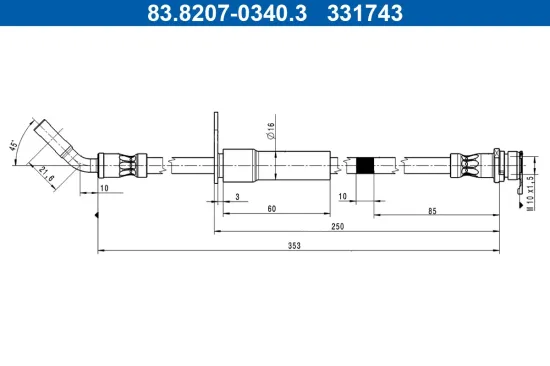 Bremsschlauch Hinterachse rechts ATE 83.8207-0340.3 Bild Bremsschlauch Hinterachse rechts ATE 83.8207-0340.3
