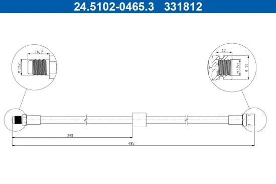 Bremsschlauch Vorderachse ATE 24.5102-0465.3 Bild Bremsschlauch Vorderachse ATE 24.5102-0465.3