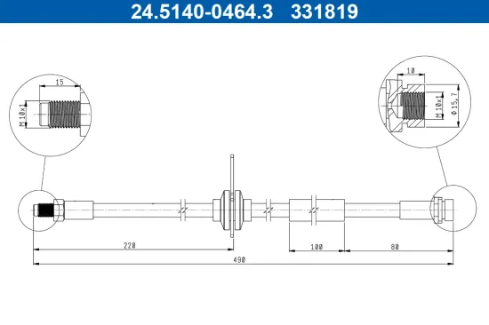 Bremsschlauch Hinterachse ATE 24.5140-0464.3 Bild Bremsschlauch Hinterachse ATE 24.5140-0464.3