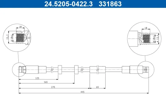 Bremsschlauch Vorderachse ATE 24.5205-0422.3 Bild Bremsschlauch Vorderachse ATE 24.5205-0422.3