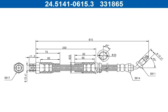 Bremsschlauch Vorderachse rechts ATE 24.5141-0615.3 Bild Bremsschlauch Vorderachse rechts ATE 24.5141-0615.3