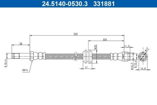 Bremsschlauch Vorderachse ATE 24.5140-0530.3 Bild Bremsschlauch Vorderachse ATE 24.5140-0530.3