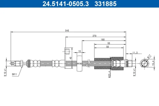 Bremsschlauch Vorderachse ATE 24.5141-0505.3 Bild Bremsschlauch Vorderachse ATE 24.5141-0505.3