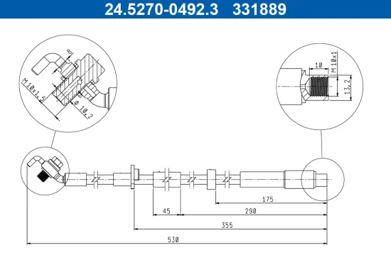 Bremsschlauch Vorderachse links ATE 24.5270-0492.3 Bild Bremsschlauch Vorderachse links ATE 24.5270-0492.3