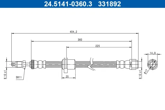 Bremsschlauch Vorderachse ATE 24.5141-0360.3 Bild Bremsschlauch Vorderachse ATE 24.5141-0360.3