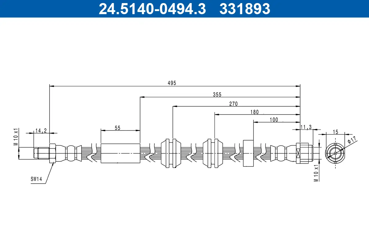 Bremsschlauch Vorderachse ATE 24.5140-0494.3