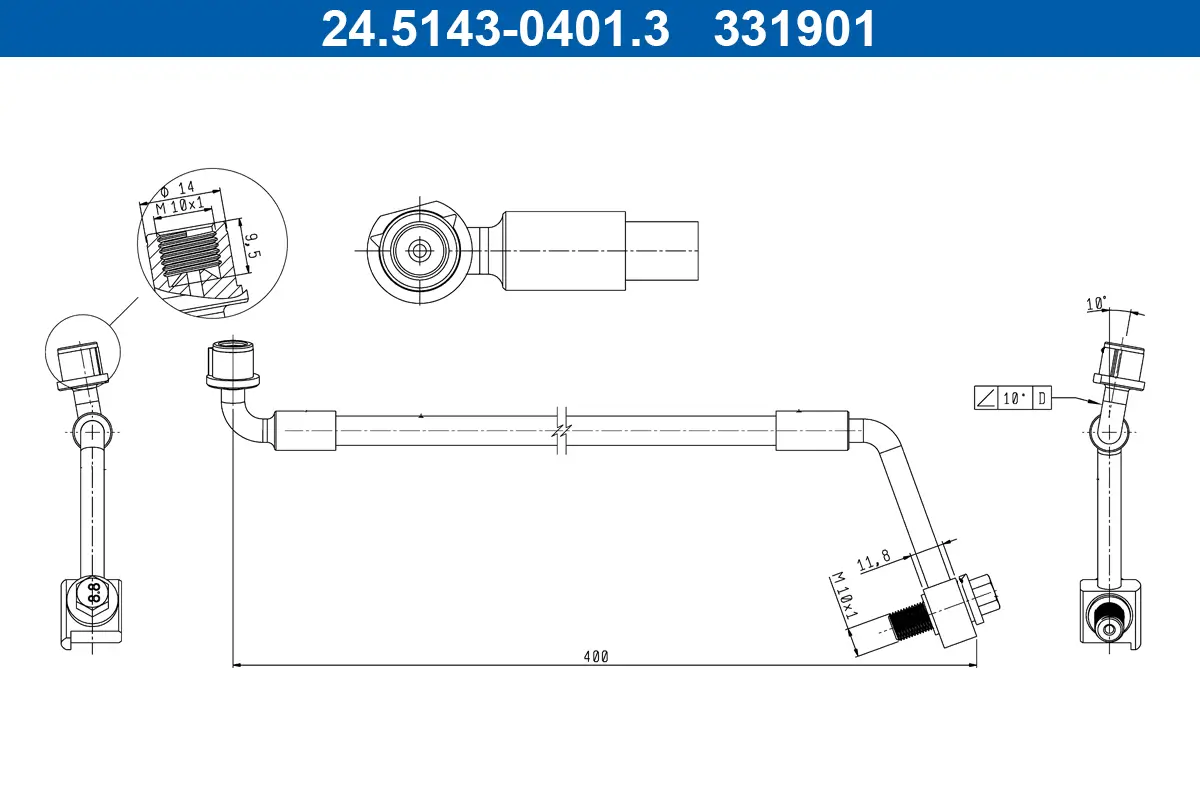 Bremsschlauch Hinterachse links ATE 24.5143-0401.3