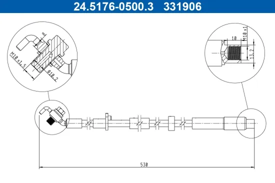 Bremsschlauch Vorderachse rechts ATE 24.5176-0500.3 Bild Bremsschlauch Vorderachse rechts ATE 24.5176-0500.3