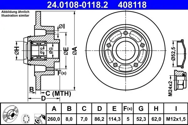 Bremsscheibe Hinterachse ATE 24.0108-0118.2