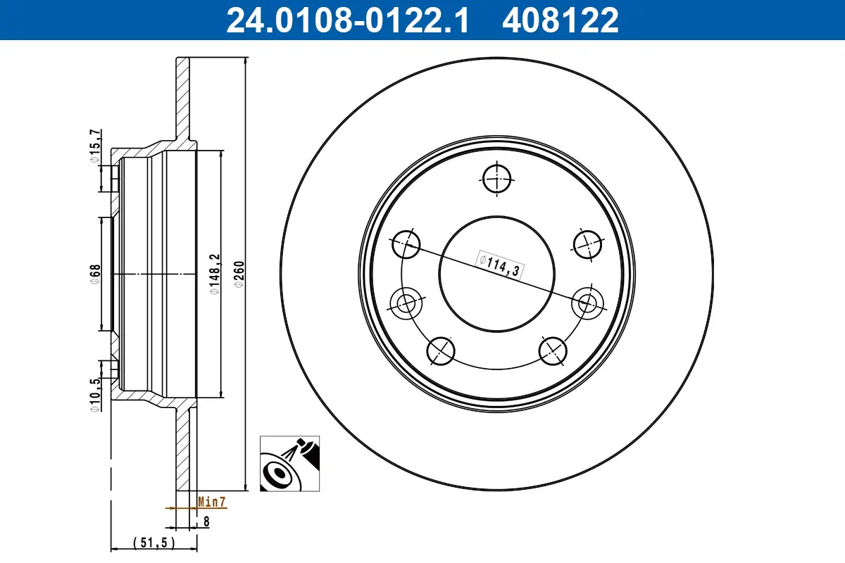 Bremsscheibe Hinterachse ATE 24.0108-0122.1