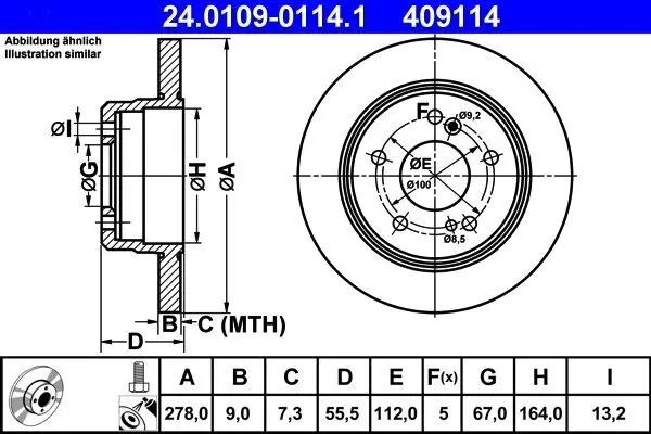 Bremsscheibe ATE 24.0109-0114.1