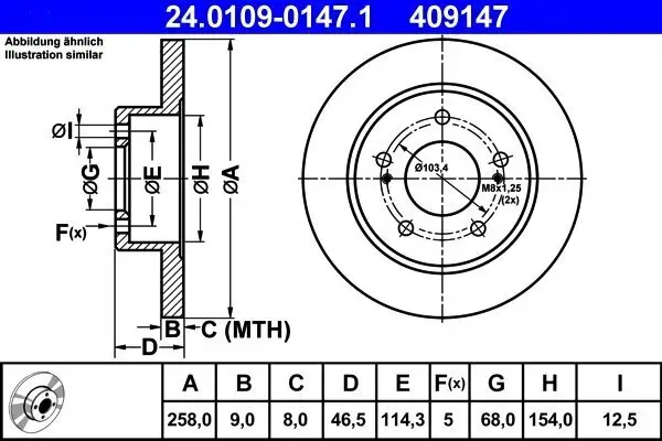 Bremsscheibe Hinterachse ATE 24.0109-0147.1