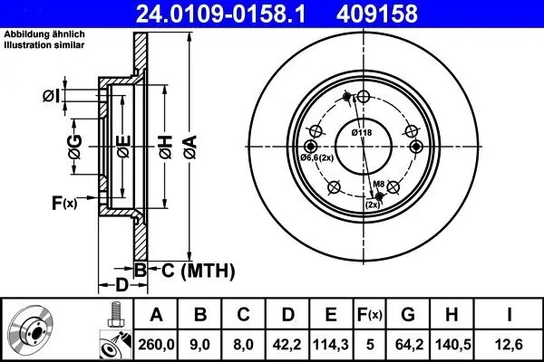 Bremsscheibe Hinterachse ATE 24.0109-0158.1