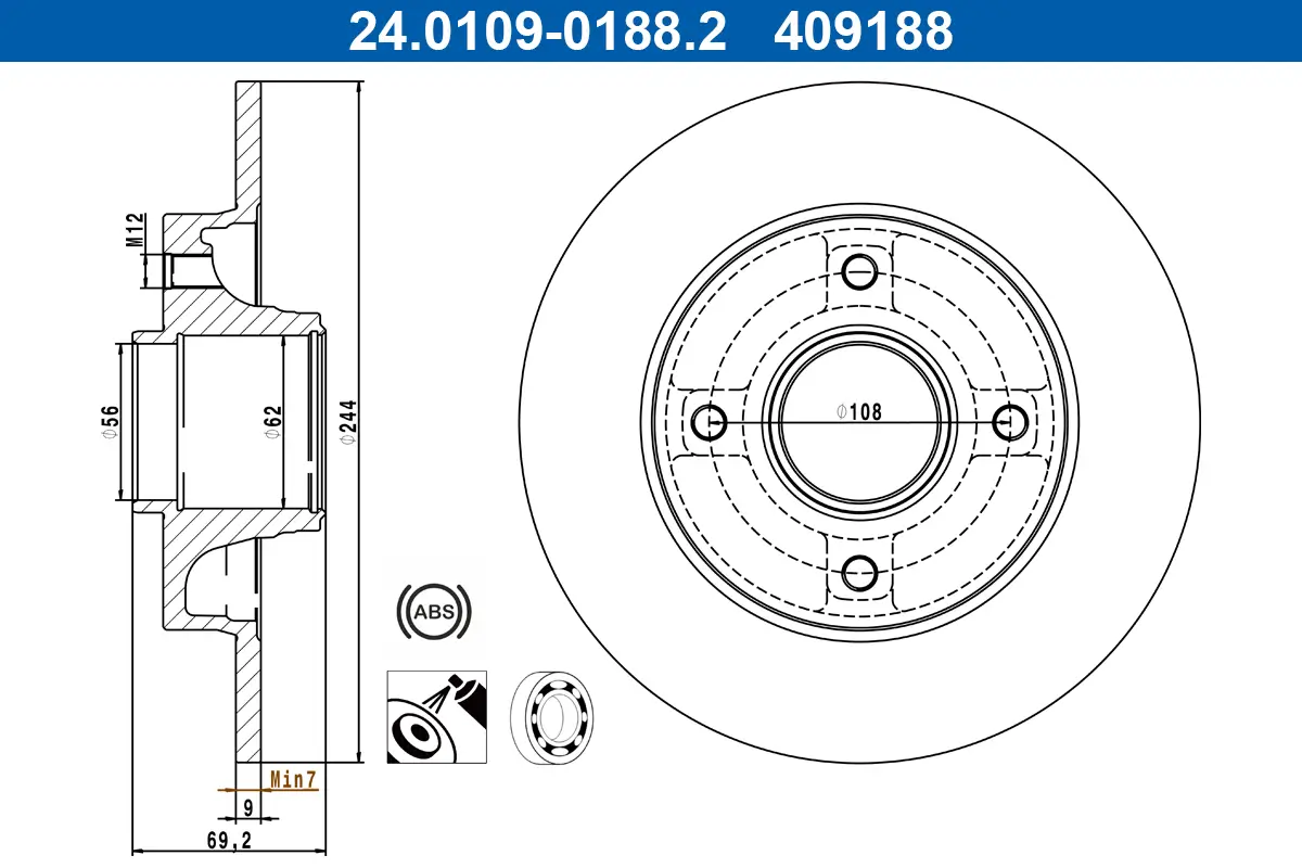 Bremsscheibe Hinterachse ATE 24.0109-0188.2