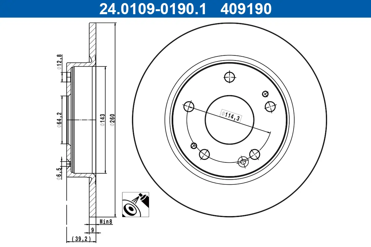 Bremsscheibe Hinterachse ATE 24.0109-0190.1