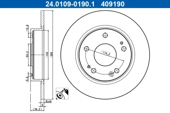 Bremsscheibe Hinterachse ATE 24.0109-0190.1 Bild Bremsscheibe Hinterachse ATE 24.0109-0190.1