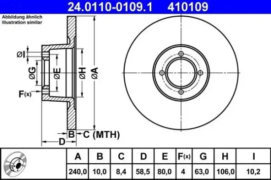 Bremsscheibe ATE 24.0110-0109.1 Bild Bremsscheibe ATE 24.0110-0109.1