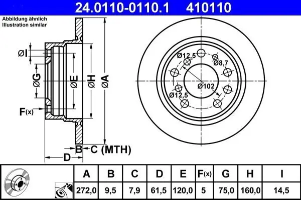 Bremsscheibe Hinterachse ATE 24.0110-0110.1