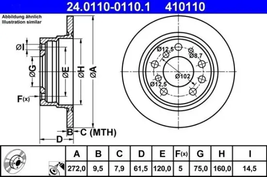 Bremsscheibe Hinterachse ATE 24.0110-0110.1 Bild Bremsscheibe Hinterachse ATE 24.0110-0110.1