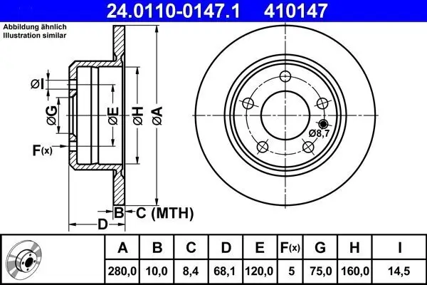 Bremsscheibe Hinterachse ATE 24.0110-0147.1