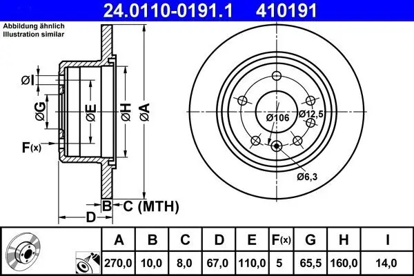 Bremsscheibe Hinterachse ATE 24.0110-0191.1