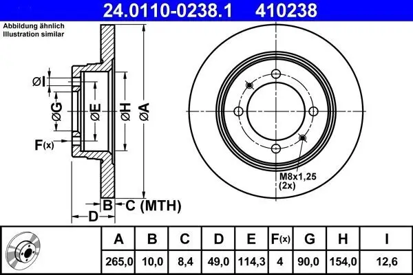 Bremsscheibe Hinterachse ATE 24.0110-0238.1