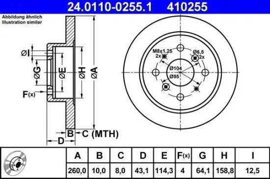 Bremsscheibe Hinterachse ATE 24.0110-0255.1 Bild Bremsscheibe Hinterachse ATE 24.0110-0255.1