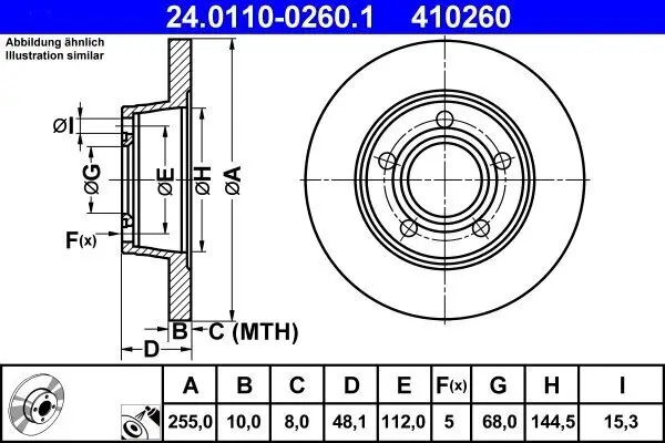 Bremsscheibe Hinterachse ATE 24.0110-0260.1