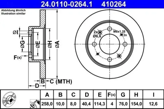 Bremsscheibe Hinterachse ATE 24.0110-0264.1 Bild Bremsscheibe Hinterachse ATE 24.0110-0264.1
