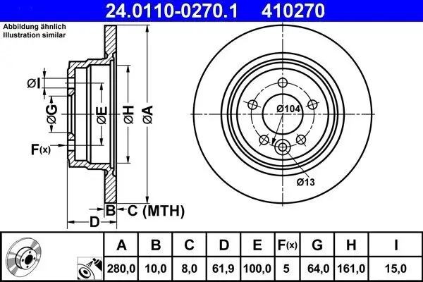 Bremsscheibe Hinterachse ATE 24.0110-0270.1