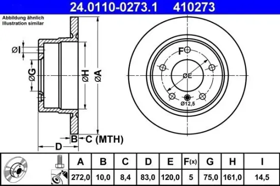 Bremsscheibe Hinterachse ATE 24.0110-0273.1 Bild Bremsscheibe Hinterachse ATE 24.0110-0273.1